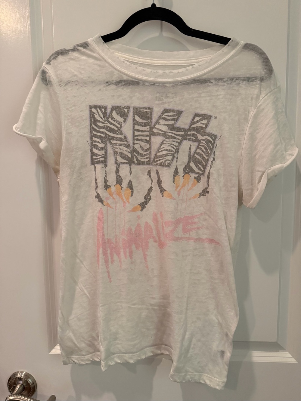 Recycled Karma KISS Animalize Distressed Vintage Band Tee Size S